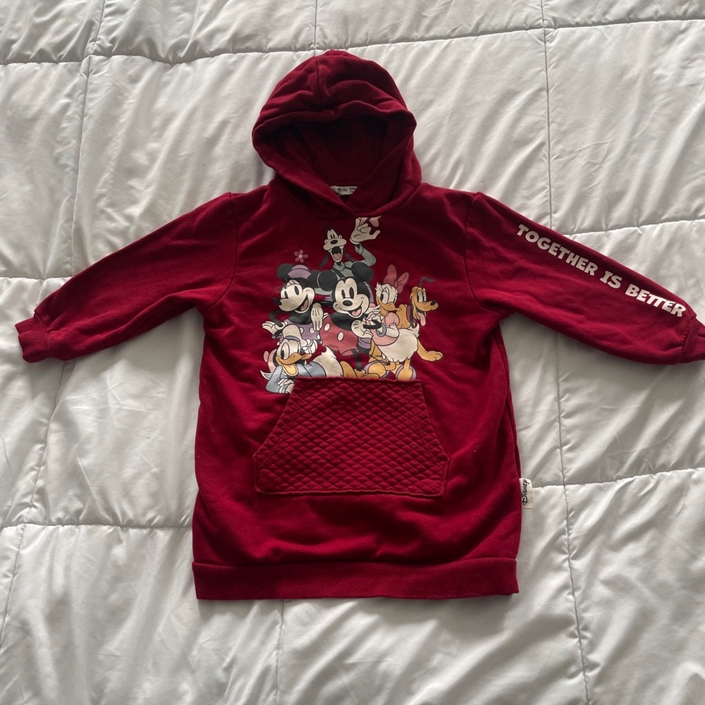 H&M Disney Mickey Friends Unisex Red Toddler Hoodie Sweater Pullover Size 3/4T
